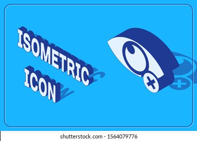 Isometric Invisible or hide icon isolated on blue background.  Vector Illustration