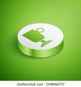 Isometric Irish coffee icon isolated on green background. White circle button. Vector