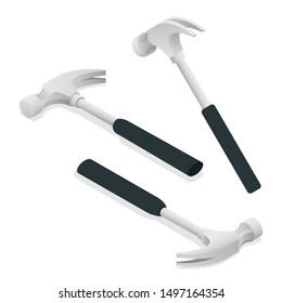 Isometric iron hammer icons isolated on a white background. A modern claw hammer.