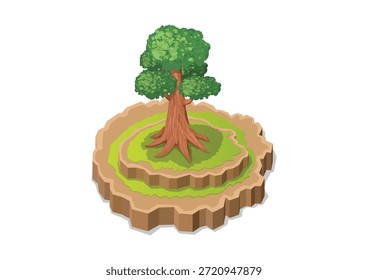 Isometric island with big trees. Isolated on white