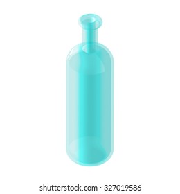 Isometric isolated blue glass bottle with translucent effect