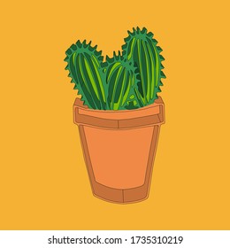 Cactus oval verde aislado isométrico en olla marrón