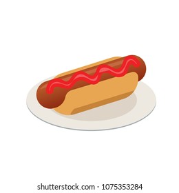 Isometric isolated hot-dog. Fast food. Illustration for design fast food menu