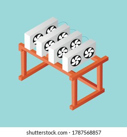 Isometric, Isolated, Mini GPU Bitcoin Mining farm System