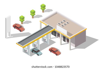 Isometric isolated set Gas filling station  illustration with oil service elements