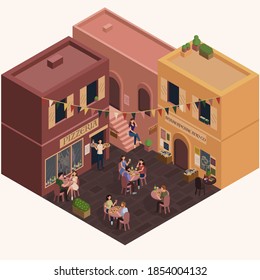 Isometric Italian Cafe Cozy Lunch `Pizzeria
