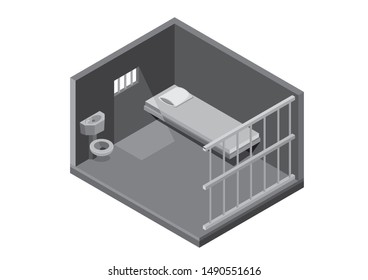 Isometric jail, prison cell, concept illustration vector suitable for app, game asset, etc