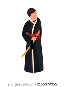 Isometric japan composition with isolated character of man with sword vector illustration