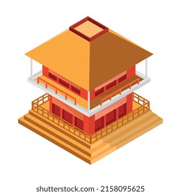 Isometric japan composition with isolated image of traditional japanese house vector illustration
