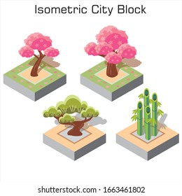 Isometric Japan Traditional Tree Garden