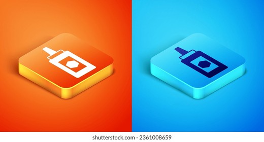 Isometric Jar of honey icon isolated on orange and blue background. Food bank. Sweet natural food symbol.  Vector