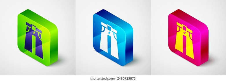 Isometric Jeans wide icon isolated on grey background. Square button. Vector