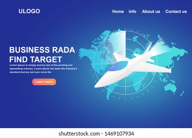 Isometric jet or aircraft with radar and world map. Business and financial target to goal and strategy successful concept can be use the landing page or website template vector modern design.  