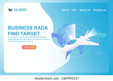 Isometric jet or aircraft with radar and world map. Business and financial target to goal and strategy successful concept can be use the landing page or website template vector modern design.  
