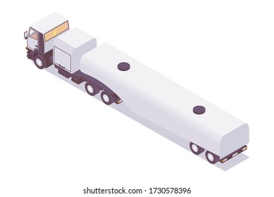 Isometric jet fuel truckplane. Refueling lorry tanker.