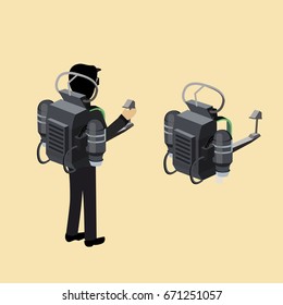 Isometric Jet Pack Flat Illustration