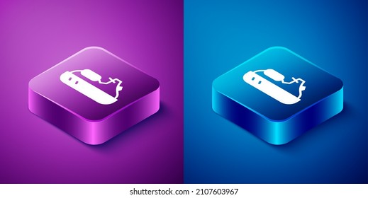 Isometric Jet ski icon isolated on blue and purple background. Water scooter. Extreme sport. Square button. Vector