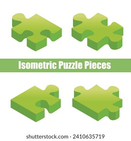 Isometric jigsaw puzzle 3D illustration, 4 pieces, 3D, graphic material.