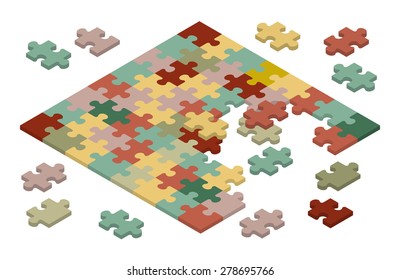 Isometric Jigsaw Puzzle. Illustration Suitable For Advertising And Promotion