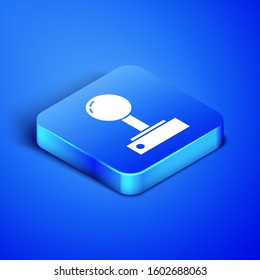 Isometric Joystick for arcade machine icon isolated on blue background. Joystick gamepad. Blue square button. Vector Illustration