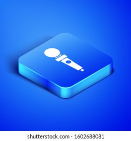 Isometric Joystick for arcade machine icon isolated on blue background. Joystick gamepad. Blue square button. Vector Illustration
