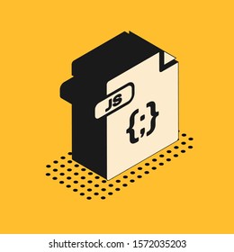Isometric JS file document. Download js button icon isolated on yellow background. JS file symbol.  Vector Illustration