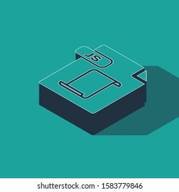 Isometric JS file document. Download js button icon isolated on green background. JS file symbol.  Vector Illustration