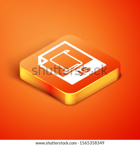 Isometric JS file document. Download js button icon isolated on orange background. JS file symbol.  Vector Illustration