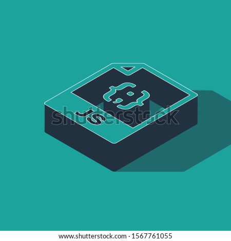 Isometric JS file document. Download js button icon isolated on green background. JS file symbol.  Vector Illustration