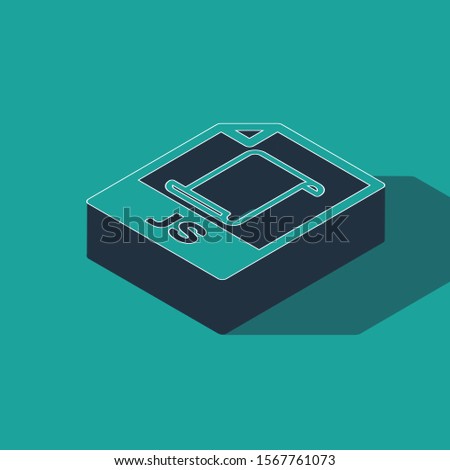 Isometric JS file document. Download js button icon isolated on green background. JS file symbol.  Vector Illustration
