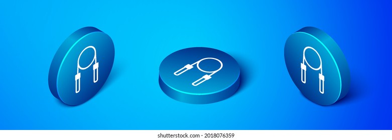 Isometric Jump Rope Icon Isolated On Blue Background. Skipping Rope. Sport Equipment. Blue Circle Button. Vector