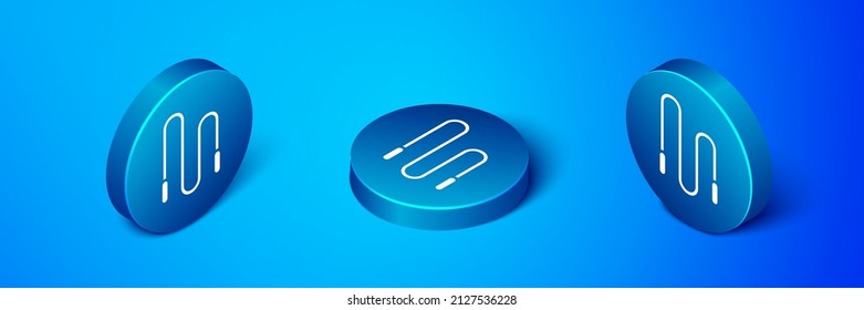 Isometric Jump Rope Icon Isolated On Blue Background. Skipping Rope. Sport Equipment. Blue Circle Button. Vector Illustration