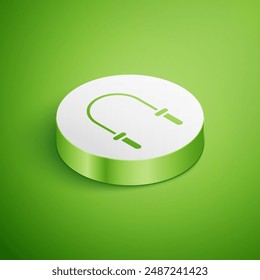 Isometric Jump rope icon isolated on green background. Skipping rope. Sport equipment. White circle button. Vector