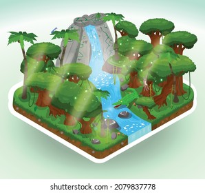 Isometric Jungle Landscape. Isometric Tropical Rainforest Vector Illustration