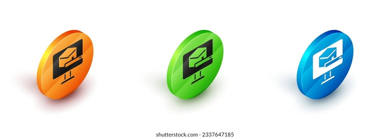 Isometric Kaaba mezquita icono aislado en fondo blanco. Kaaba hajj Mecca reza peregrinaje Ramadan Islam mezquita musulmana. Botón Círculo. Vector