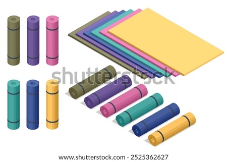 Isometric karimat, a lightweight, thin mat made of foam or rubber, designed for sports and yoga. It provides comfort and cushioning during exercises. Rolled yoga mat