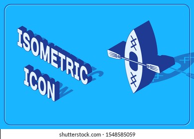 Isometric Kayak and paddle icon isolated on blue background. Kayak and canoe for fishing and tourism. Outdoor activities.  Vector Illustration