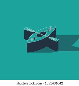 Isometric Kayak and paddle icon isolated on green background. Kayak and canoe for fishing and tourism. Outdoor activities.  Vector Illustration