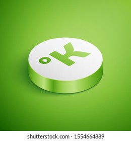 Isometric Kelvin icon isolated on green background. White circle button. Vector Illustration