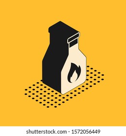 Isometric Ketchup bottle icon isolated on yellow background.  Vector Illustration