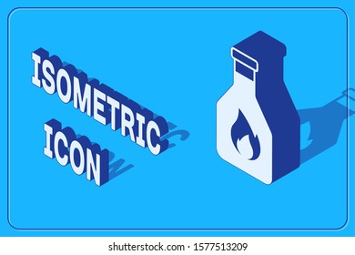 Isometric Ketchup bottle icon isolated on blue background.  Vector Illustration