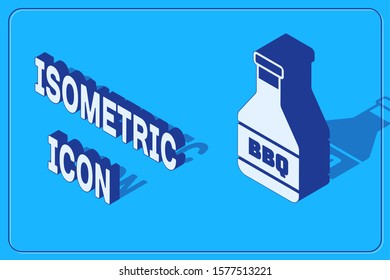 Isometric Ketchup bottle icon isolated on blue background. Barbecue and BBQ grill symbol.  Vector Illustration