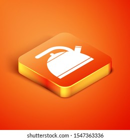 Isometric Kettle with handle icon isolated on orange background. Teapot icon.  Vector Illustration