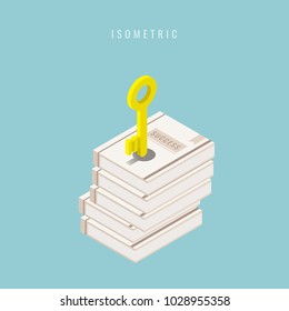 isometric. Key Book of Success. 3D. vector illustration. on blue background