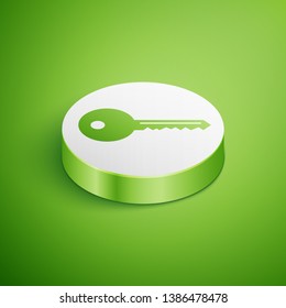 Isometric Key icon isolated on green background. White circle button. Vector Illustration