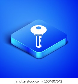 Isometric Key icon isolated on blue background. Blue square button. Vector Illustration
