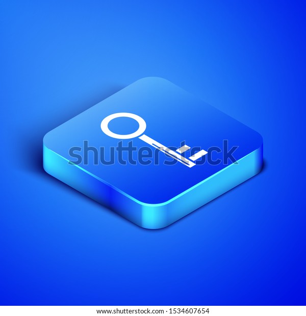 Isometric Key icon isolated on blue
background. Blue square button. Vector
Illustration