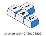 Isometric keyboard buttons with question mark and FAQ (frequently asked questions). FAQ word written with computer keyboard buttons. Computer keyboard keys. Vector illustration.