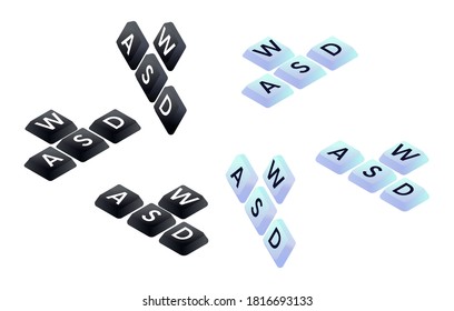 Botones de teclado isométricos WASD. Concepto de juego cibernético informático. 3.ª ilustración vectorial