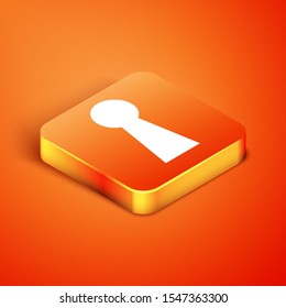 Isometric Keyhole icon isolated on orange background. Key of success solution. Keyhole express the concept of riddle, secret, safety, security.  Vector Illustration